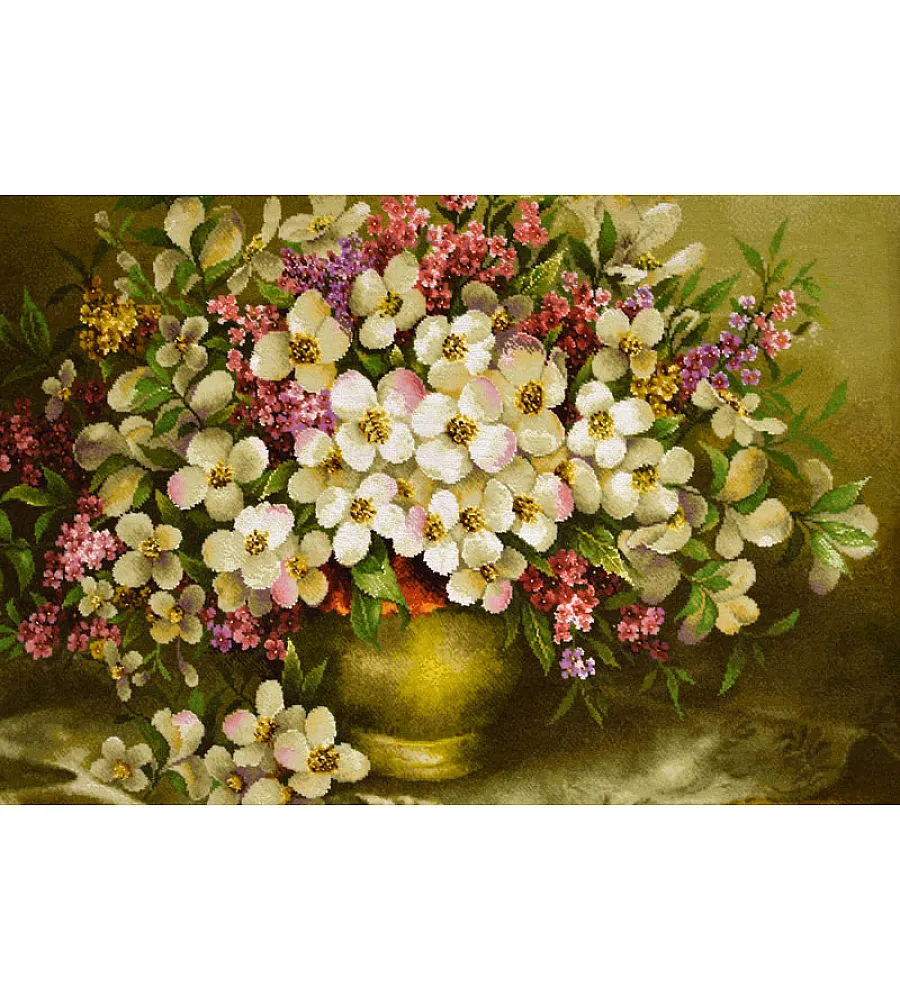 تابلو فرش دستباف طرح گلدان سلطنتی بافت تبریز 