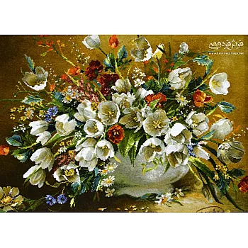 تابلو فرش دستباف طرح گلدان بهاری بافت تبریز