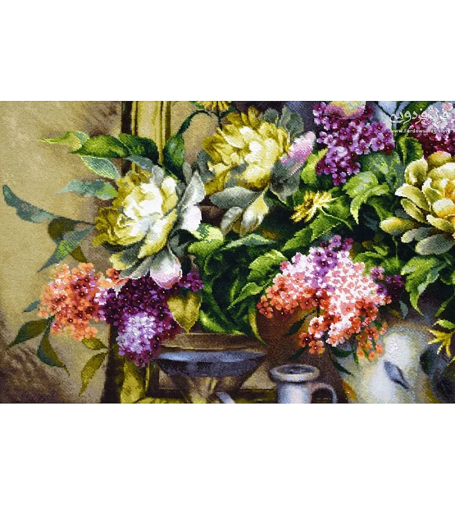 تابلو فرش دستباف طرح گل گیلاس با رنگ های چشم نواز و کیفیت عالی مناسب دکوراسیون منزل تولید شهر تبریز