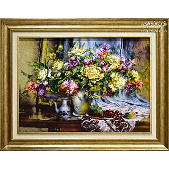 تابلو فرش دستباف طرح گل گیلاس بافت تبریز 