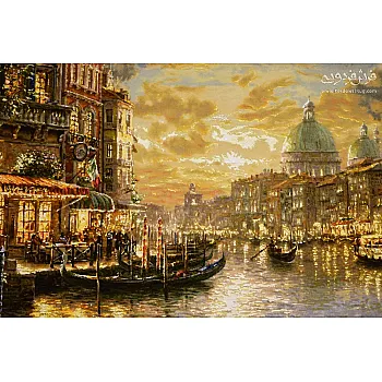 تابلو فرش دستباف طرح غروب طلایی ونیز بافت تبریز 