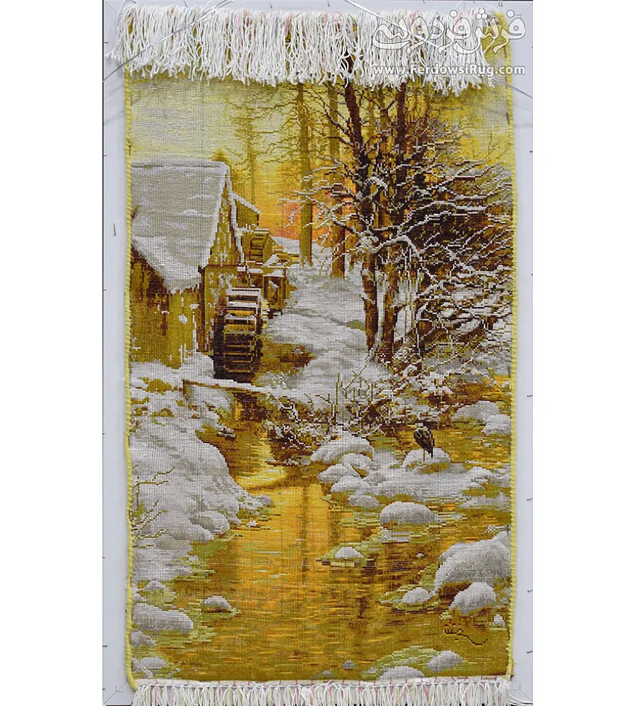 Tabriz handmade wall rug featuring The View After the Rain design, showcasing intricate craftsmanship and vibrant natural scenery.