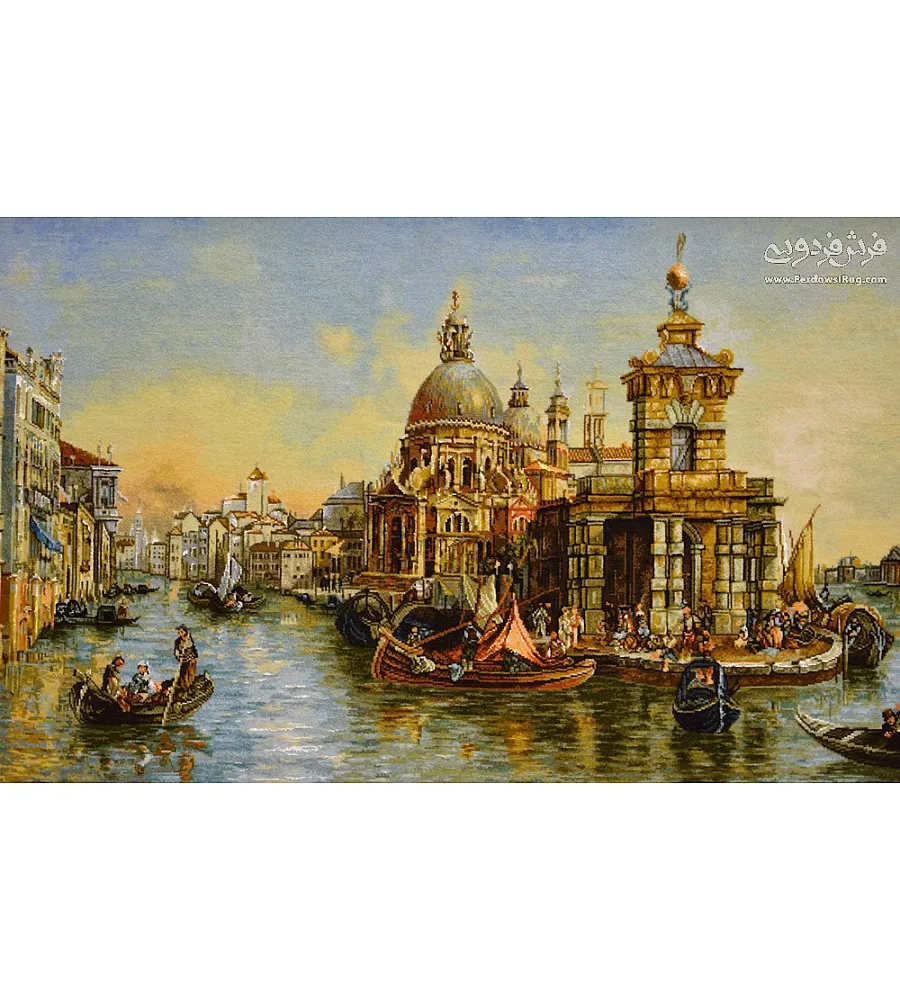تابلو فرش دستباف طرح اسکله ونیز بافت تبریز رنگ های زنده کیفیت بالا مناسب دکوراسیون داخلی جذاب و کلاسیک