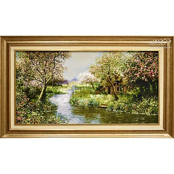 تابلو فرش دستباف طرح منظره بهار بافت تبریز 