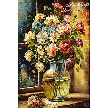 تابلو فرش دستباف طرح پنجرهٔ رمانتیک بافت تبریز 