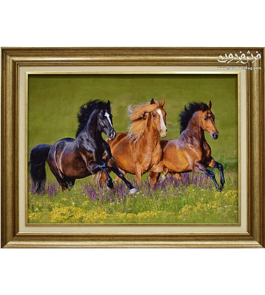 تابلو فرش دستباف طرح اسب رنگارنگ بافت تبریز مناسب دکوراسیون منزل و هدیه خاص