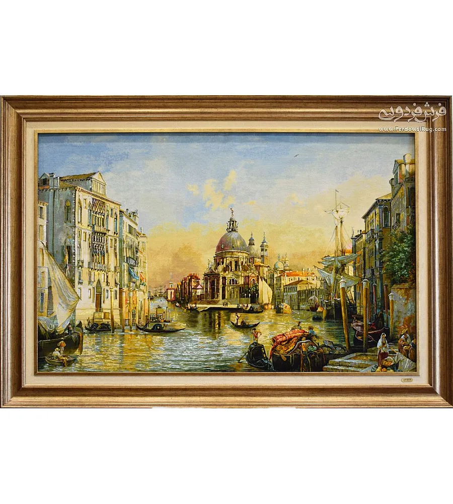 تابلو فرش دستباف طرح اسکله ونیز ایتالیا با رنگ های گرم و کیفیت بالا مناسب دکوراسیون داخلی
