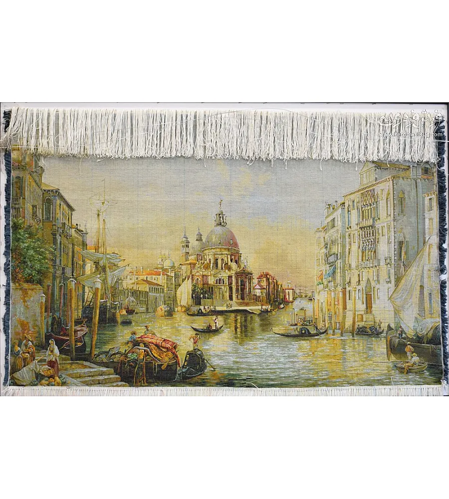 تابلو فرش دستباف طرح اسکله ونیز ایتالیا با رنگ های گرم و کیفیت بالا مناسب دکوراسیون داخلی