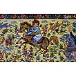 Handwoven wall carpet featuring a hunting scene design, crafted in Qom with intricate details and premium quality materials.