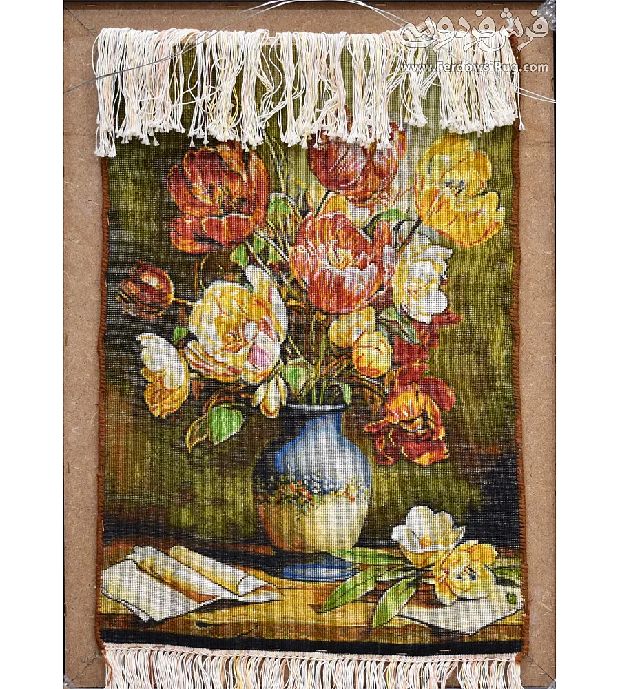 Handwoven Tabriz rug featuring a detailed vase design, showcasing intricate craftsmanship and traditional Persian artistry.