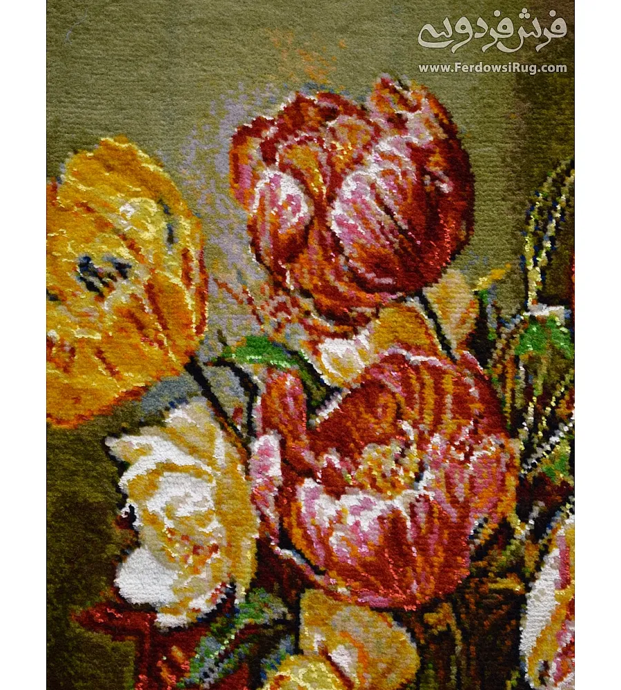 Handwoven Tabriz rug featuring a detailed vase design, showcasing intricate craftsmanship and traditional Persian artistry.