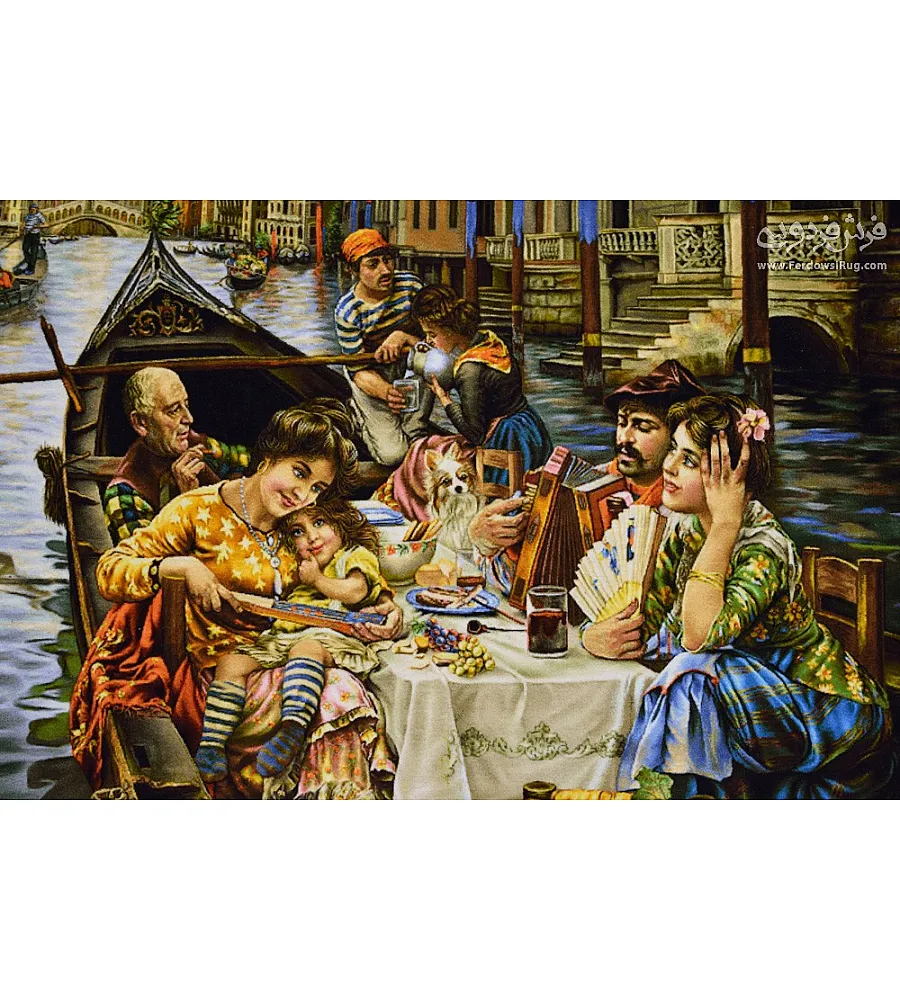 تابلو فرش دستباف طرح قایق ونیز بافت تبریز مناسب دکوراسیون منزل یا هدیه خاص