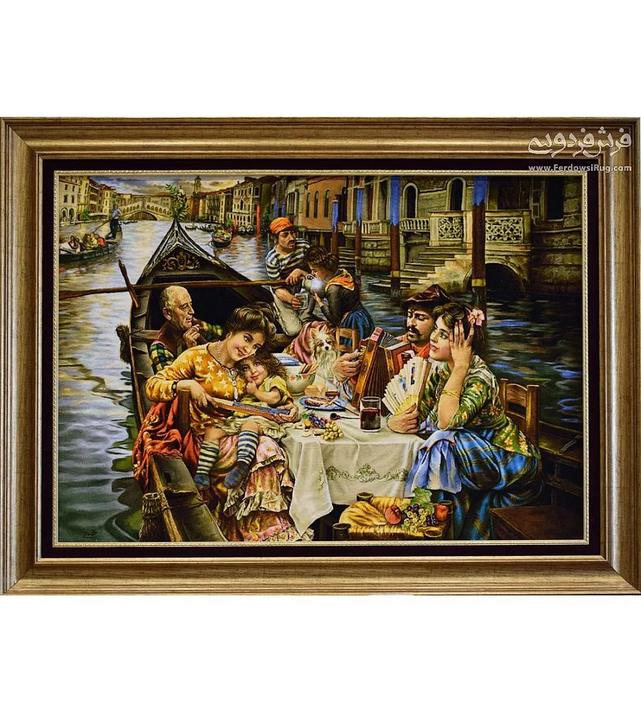 تابلو فرش دستباف طرح قایق ونیز بافت تبریز مناسب دکوراسیون منزل یا هدیه خاص