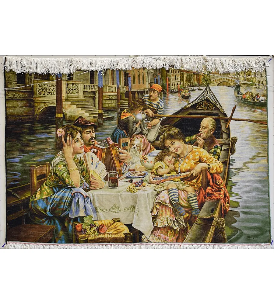 تابلو فرش دستباف طرح قایق ونیز بافت تبریز مناسب دکوراسیون منزل یا هدیه خاص