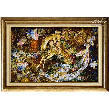 Handwoven Wall Carpet Kiss on the Deer Design Tabriz