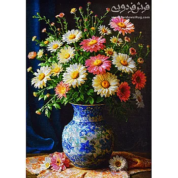 تابلو فرش دستباف طرح گل رنگی بافت تبریز 