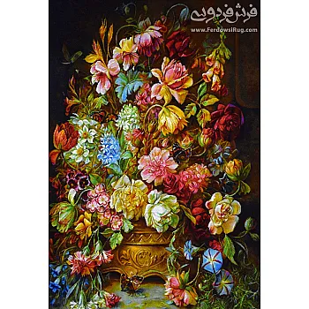 تابلو فرش دستباف طرح گلدان عشق بافت تبریز