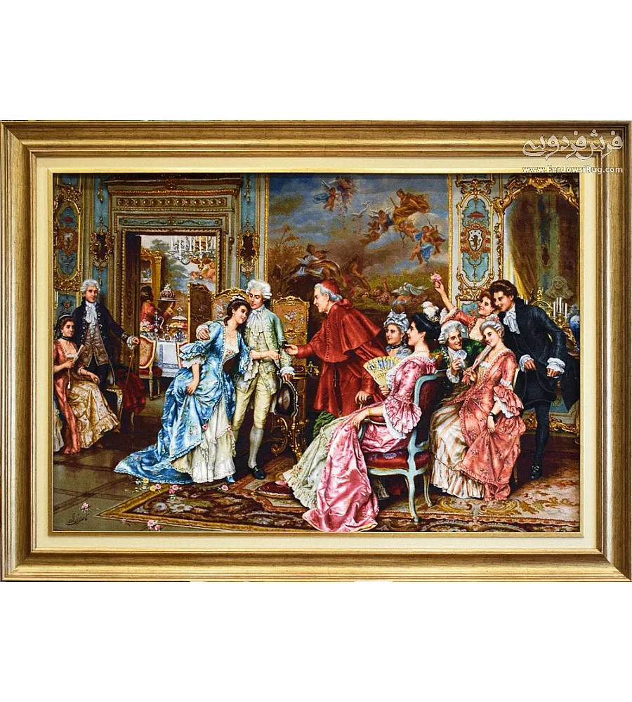 تابلو فرش دستباف طرح مهمانی پاپ بافت تبریز با کیفیت بالا مناسب دکوراسیون لوکس و کلاسیک