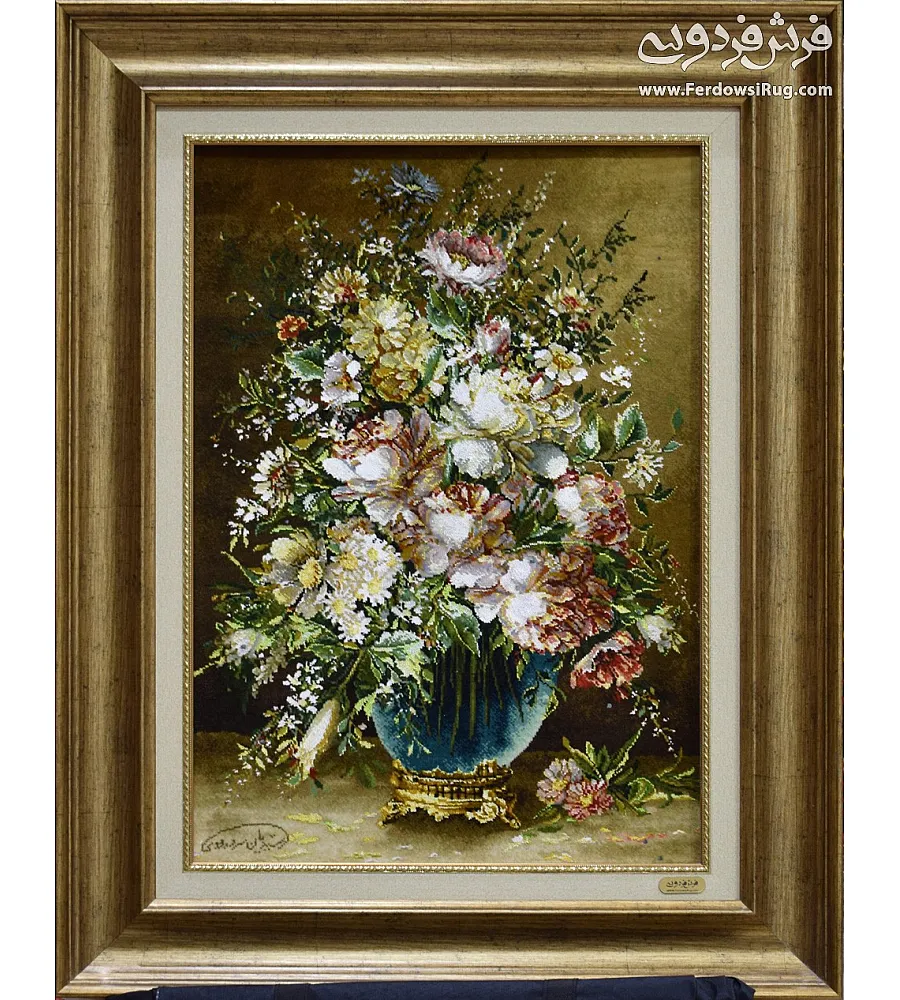 Handmade Tabriz wall rug with intricate tulip floral pattern in vibrant colors, ideal for adding elegance to home decor