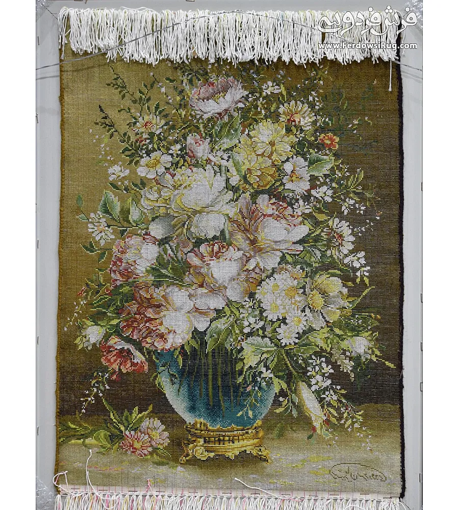 Handmade Tabriz wall rug with intricate tulip floral pattern in vibrant colors, ideal for adding elegance to home decor
