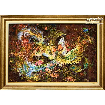 تابلو فرش دستباف طرح پرنده ققنوس  بافت تبریز 