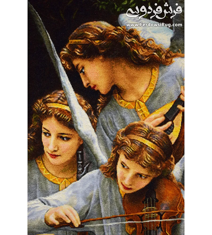 تابلو فرش دستباف طرح فرشته های زندگی با رنگ های زنده و کیفیت بالا مناسب دکوراسیون لوکس ساخت تبریز