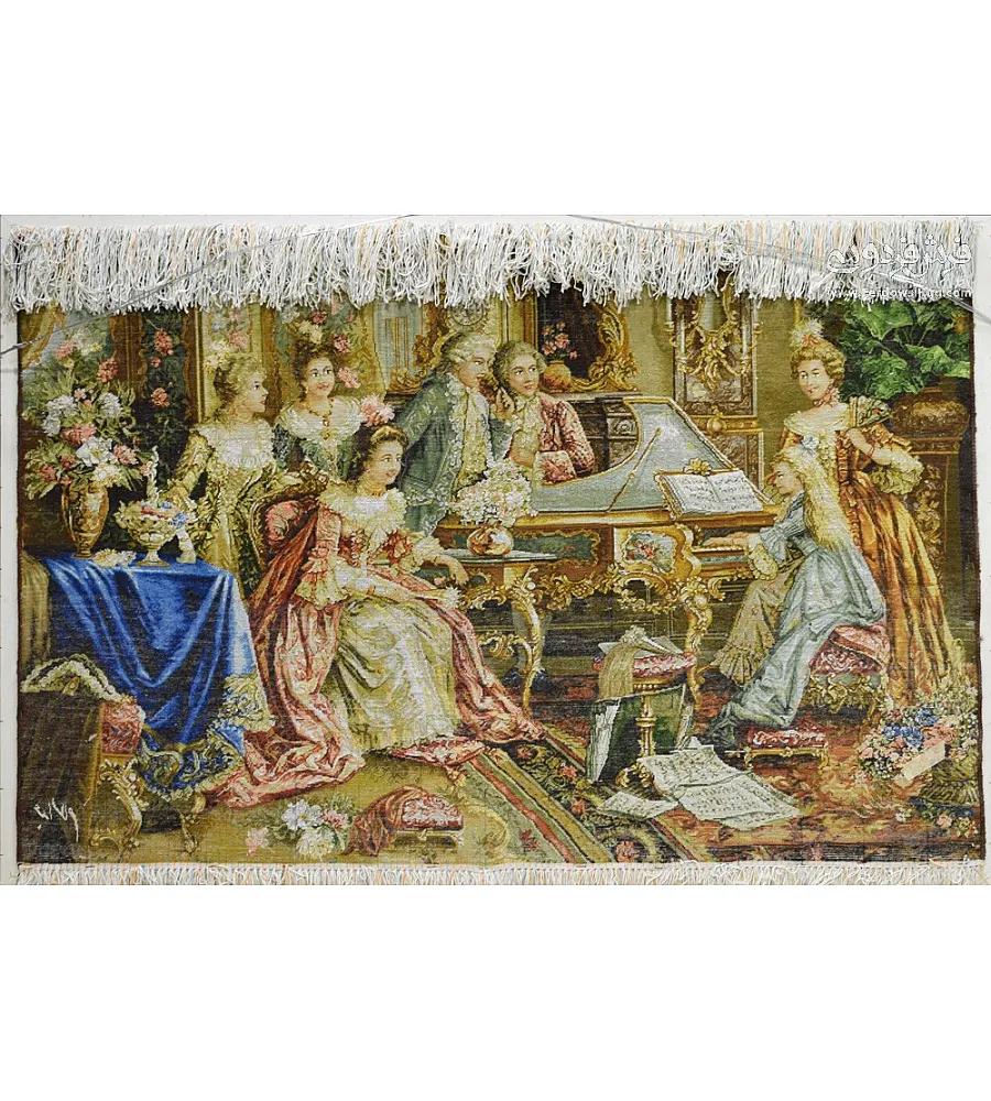 تابلو فرش دستباف طرح دختر و پیانو با کیفیت بالا مناسب دکوراسیون داخلی ساخت تبریز