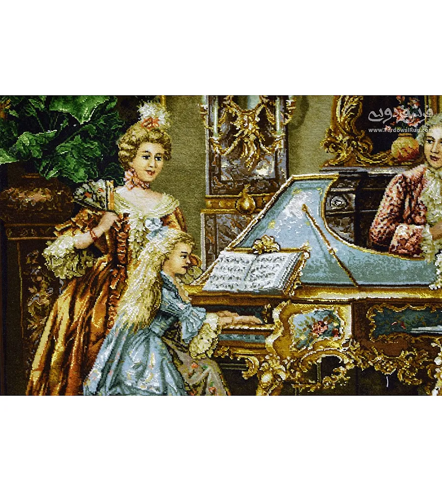 تابلو فرش دستباف طرح دختر و پیانو با کیفیت بالا مناسب دکوراسیون داخلی ساخت تبریز