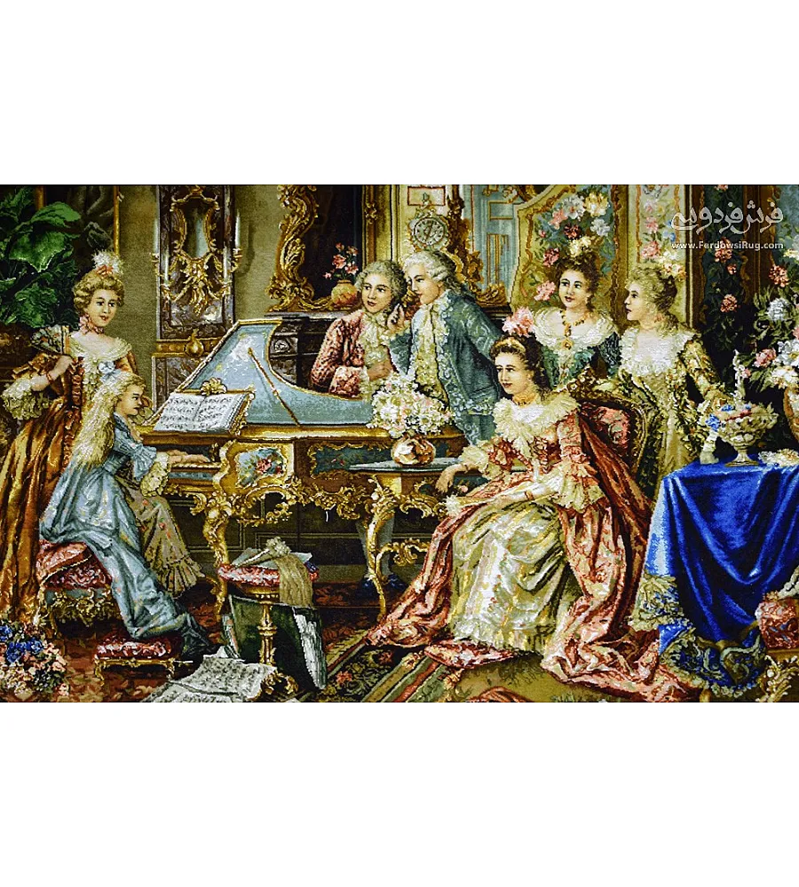 تابلو فرش دستباف طرح دختر و پیانو با کیفیت بالا مناسب دکوراسیون داخلی ساخت تبریز