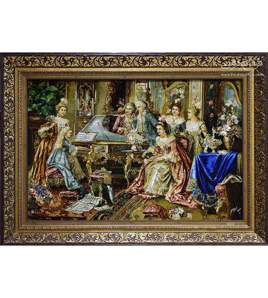 تابلو فرش دستباف طرح دختر و پیانو با کیفیت بالا مناسب دکوراسیون داخلی ساخت تبریز