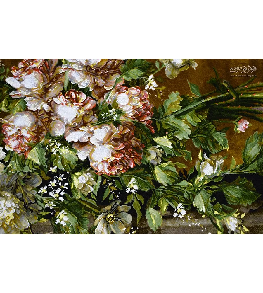 تابلو فرش دستباف طرح بوته گل روی سنگ بافت تبریز مناسب دکوراسیون داخلی و هدیه خاص