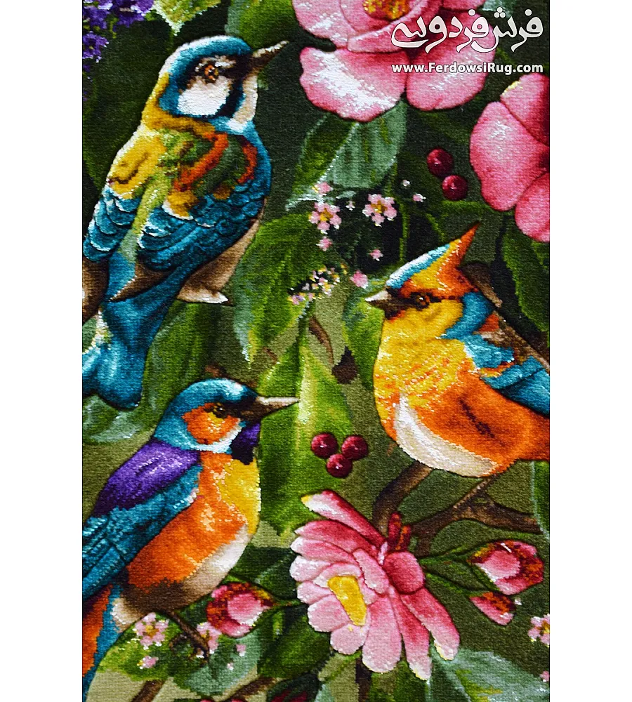 تابلو فرش دستباف طرح پرنده سحر گاهی بافت تبریز کیفیت بالا مناسب دکوراسیون منزل یا هدیه