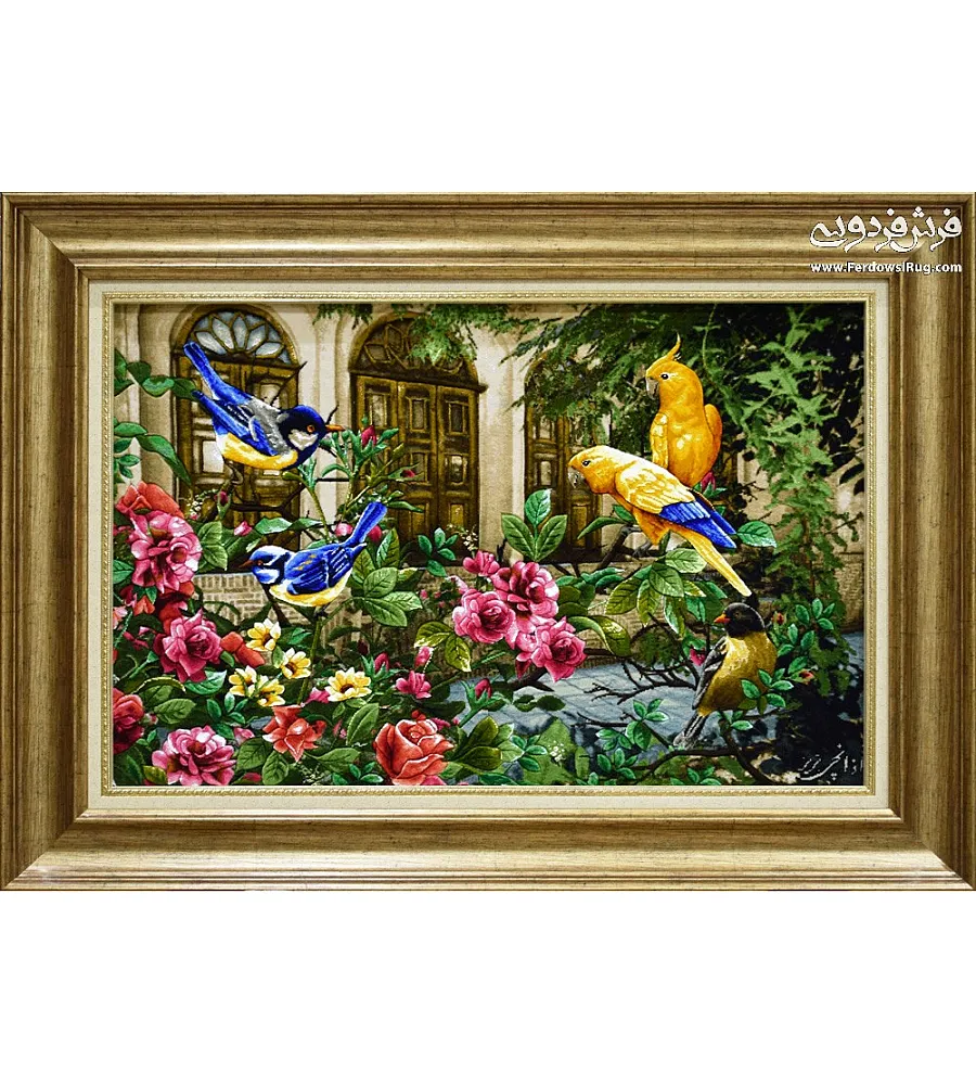 Tabriz handmade wall rug with intricate nightingale design in vibrant colors, perfect for elegant home decor.