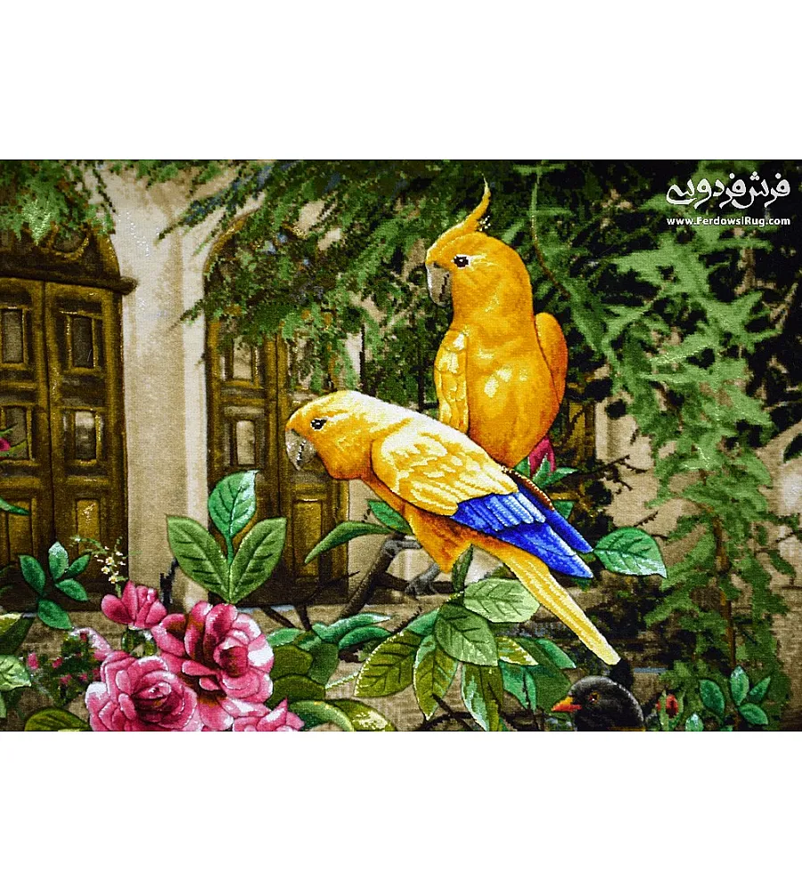 Tabriz handmade wall rug with intricate nightingale design in vibrant colors, perfect for elegant home decor.