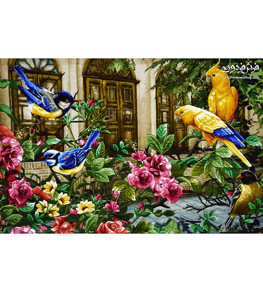 Tabriz handmade wall rug with intricate nightingale design in vibrant colors, perfect for elegant home decor.