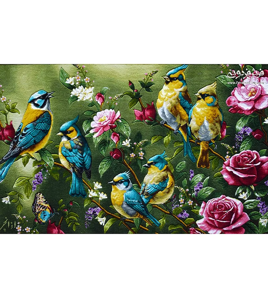 Handmade Tabriz wall rug with bird and cherry blossom design, vibrant colors, high-quality craftsmanship, perfect for home decor