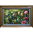 Handmade Tabriz wall rug with bird and cherry blossom design, vibrant colors, high-quality craftsmanship, perfect for home decor
