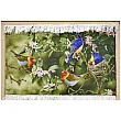 Tabriz handmade wall rug featuring intricate design of four colorful canaries on a vibrant floral background