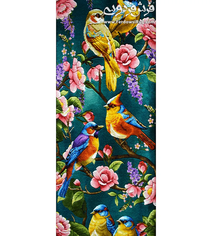تابلو فرش دستباف طرح پرنده و گنجشک بافت تبریز با رنگ های طبیعی و کیفیت بالا مناسب دکوراسیون داخلی