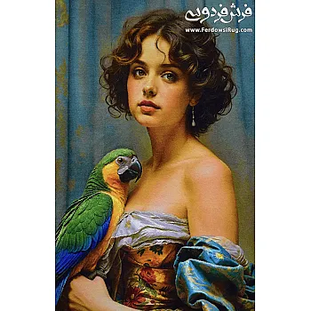 تابلو فرش دستباف طرح دختر و طوطی بافت تبریز