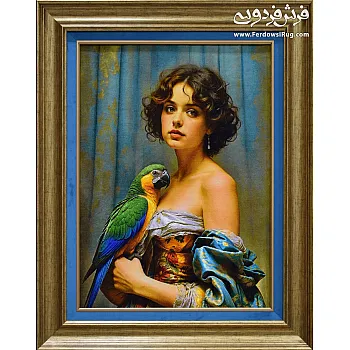 تابلو فرش دستباف طرح دختر و طوطی بافت تبریز