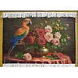 Tabriz handmade wall rug featuring an intricate parrot bird design, crafted with vibrant colors and traditional Persian artistry.