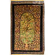 Handmade 1.5-meter rug, pure silk, Enchanted Garden design, crafted in Iran, elegant and luxurious home decor centerpiece.