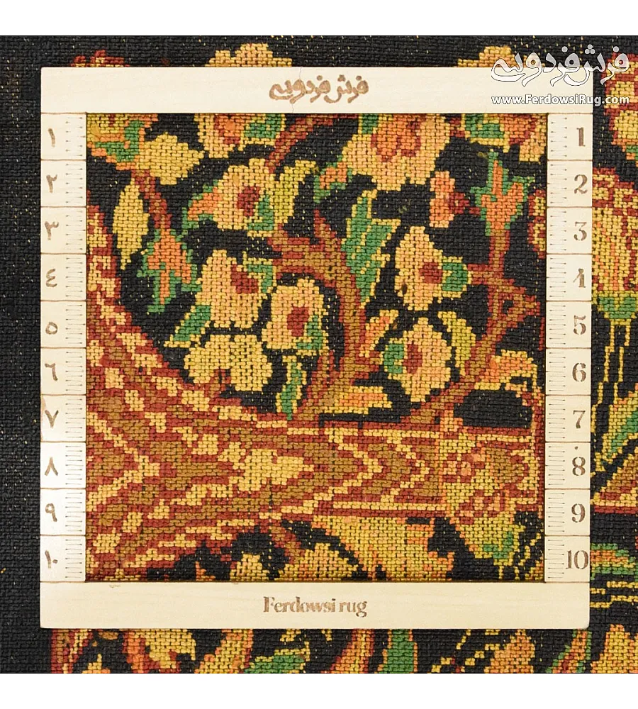 Handmade 1.5-meter rug, pure silk, Enchanted Garden design, crafted in Iran, elegant and luxurious home decor centerpiece.