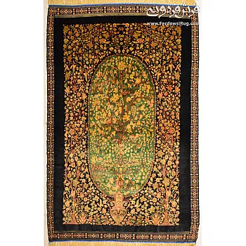 Handmade rug,1.5 meters in size,made in iran with Enchanted Garden design pure silk