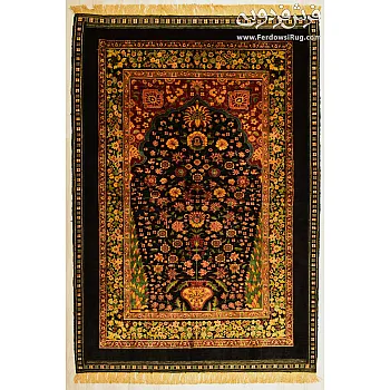 Handwoven Silk Golden vase Design from iran 1.5 Square Meters