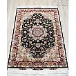 Handwoven black rug, 1.5 meters, Aliya design with intricate Tabriz weaving, perfect for home decor and adding elegance to any space.