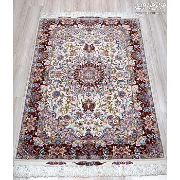 Hand-woven carpet, Zar-o-Nim design, Alia cream, copper border, Tabriz weaving