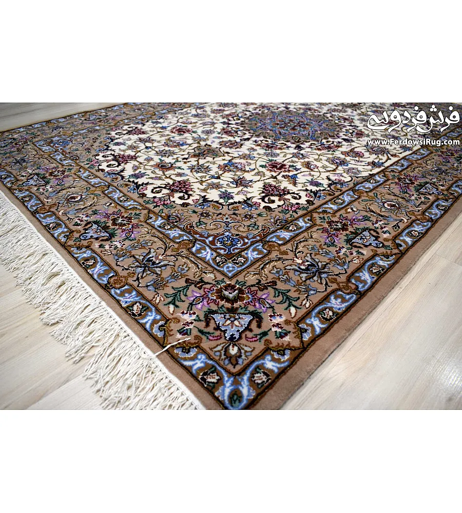 Handmade Isfahan rug, 1.5 meters, featuring intricate Toranj design, crafted with premium materials for timeless elegance.