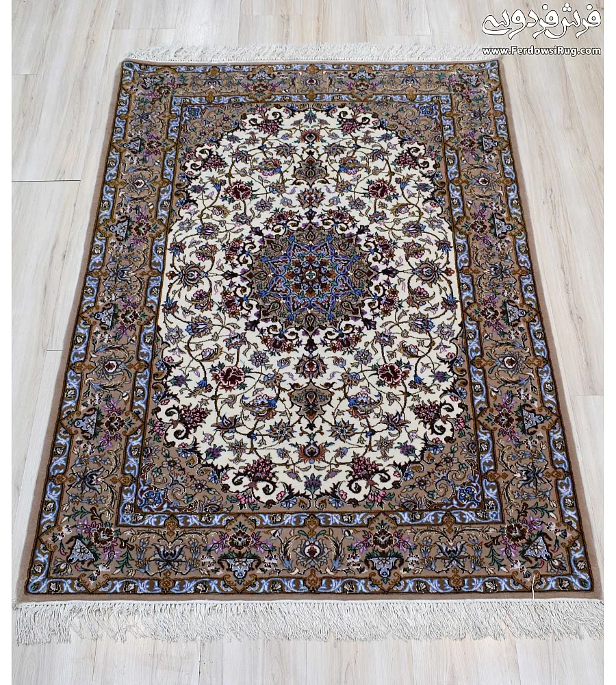 Handmade Isfahan rug, 1.5 meters, featuring intricate Toranj design, crafted with premium materials for timeless elegance.
